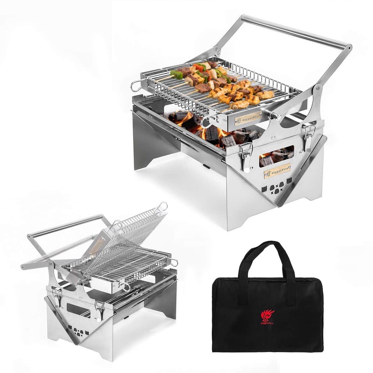 snelshoppen 360° draaibare houtskool barbecuegrill roestvrijstalen omkeerbare grill