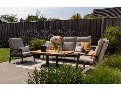 Solaro/Medina up&down verstelbare (5-persoons) stoel-bank loungeset - Zand / Teak