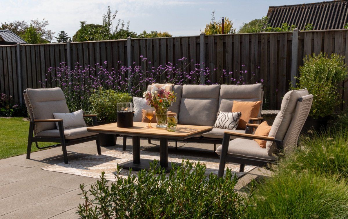solaro/medina up&down verstelbare (5 persoons) stoel bank loungeset zand / teak