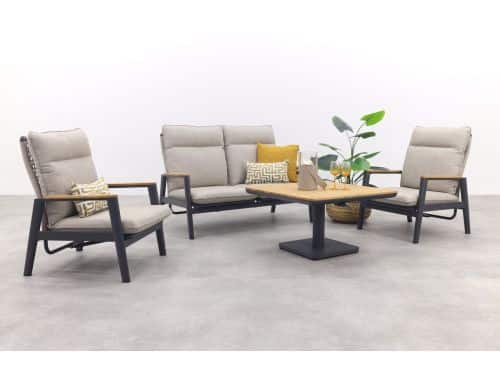 Solaro/Medina verstelbare (4-persoons) stoel-bank loungeset - Zand / Teak