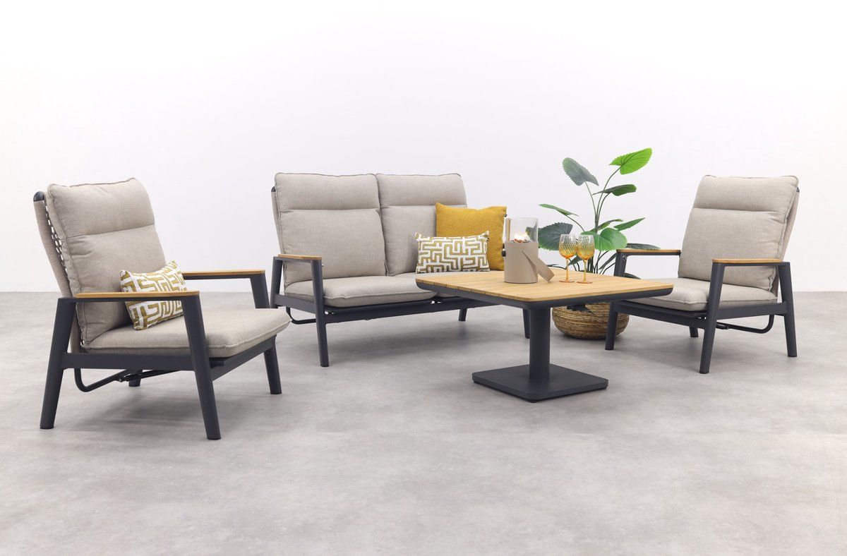 solaro/medina verstelbare (4 persoons) stoel bank loungeset zand / teak