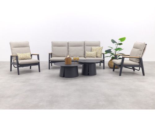 Solaro/Velora verstelbare (5-persoons) stoel-bank loungeset - Zand / Royal Grey