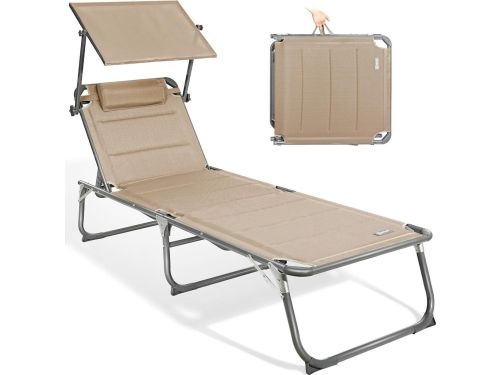 Srandstoel - Ligbed Tuin - Zonnebed - Vouwbed - Beige