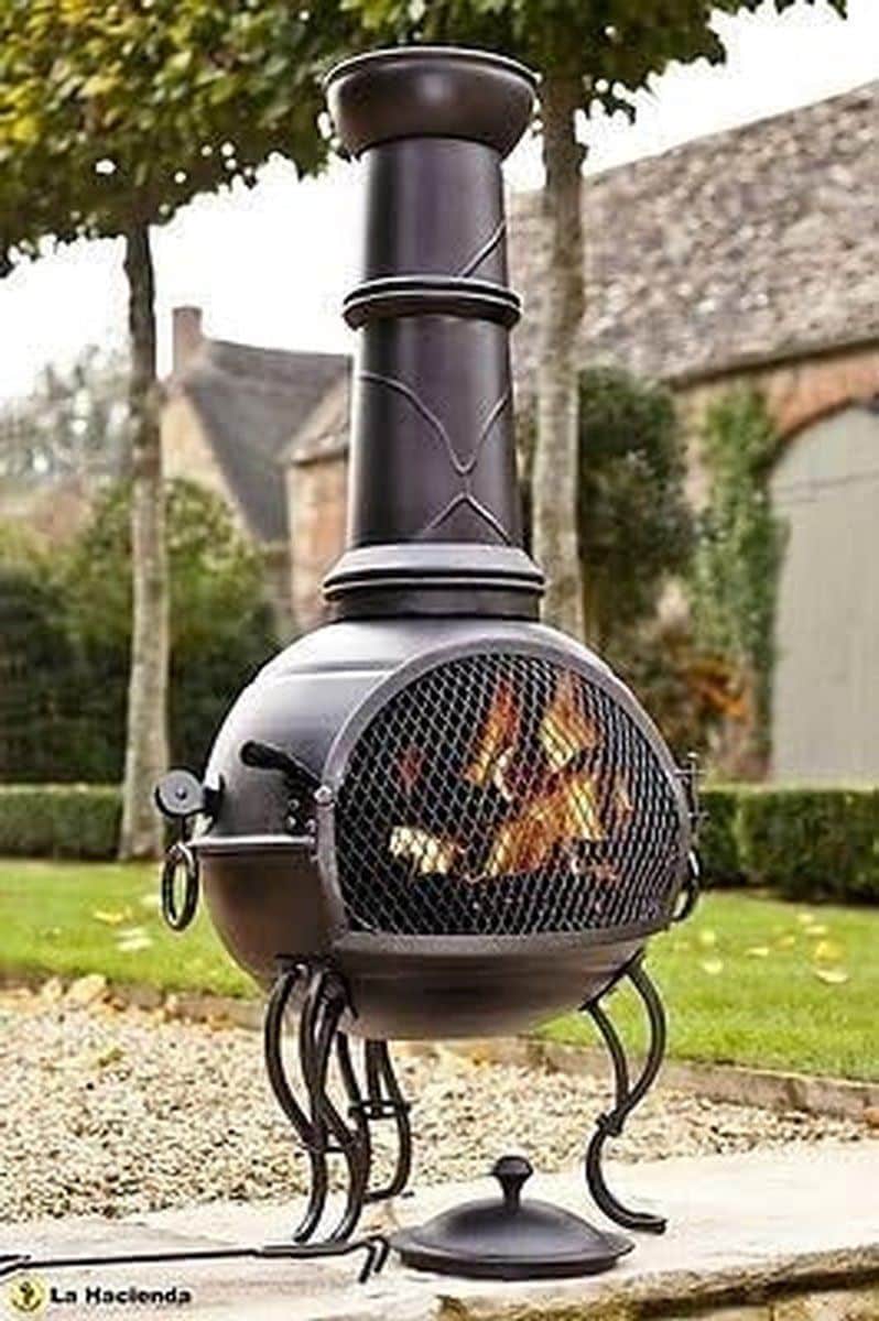stalen terrasverwarmer met grillrooster matzwart buitenmodel