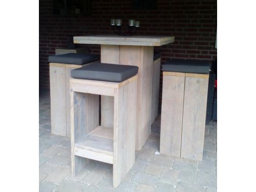 Steigerhouten barset - bruin - 100x100x110 (lxbxh) - bartafel en