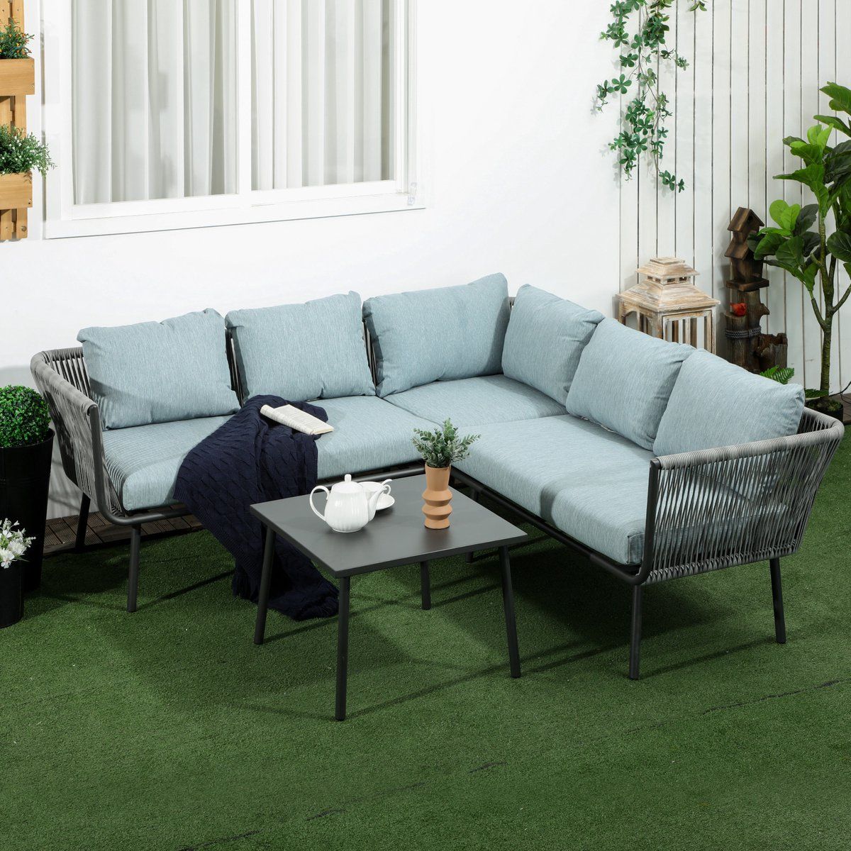 stilvora loungeset modulaire hoek loungeset met kussens en tafel
