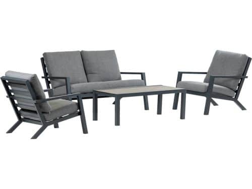 Stoel-bank Loungeset Bezano | met 2-persoonsbank | Matt Black/Grey