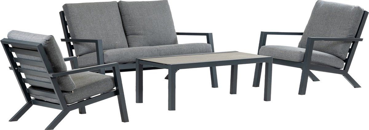 stoel bank loungeset bezano | met 2 persoonsbank | matt black/grey