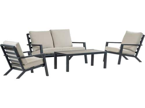 Stoel-bank Loungeset Bezano | met 2-persoonsbank | Matt Black/Off White