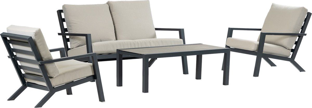 stoel bank loungeset bezano | met 2 persoonsbank | matt black/off white