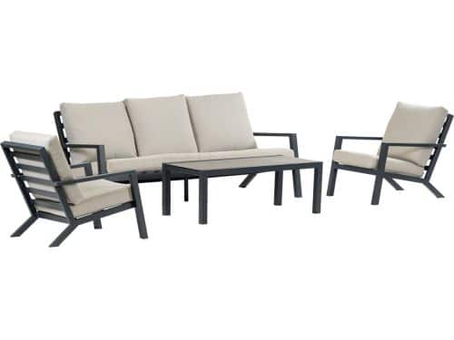 Stoel-bank Loungeset Bezano | met 3-persoonsbank | Matt Black/Off White