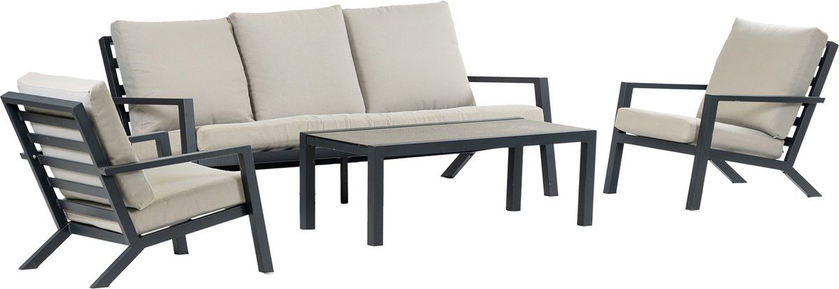 stoel bank loungeset bezano | met 3 persoonsbank | matt black/off white
