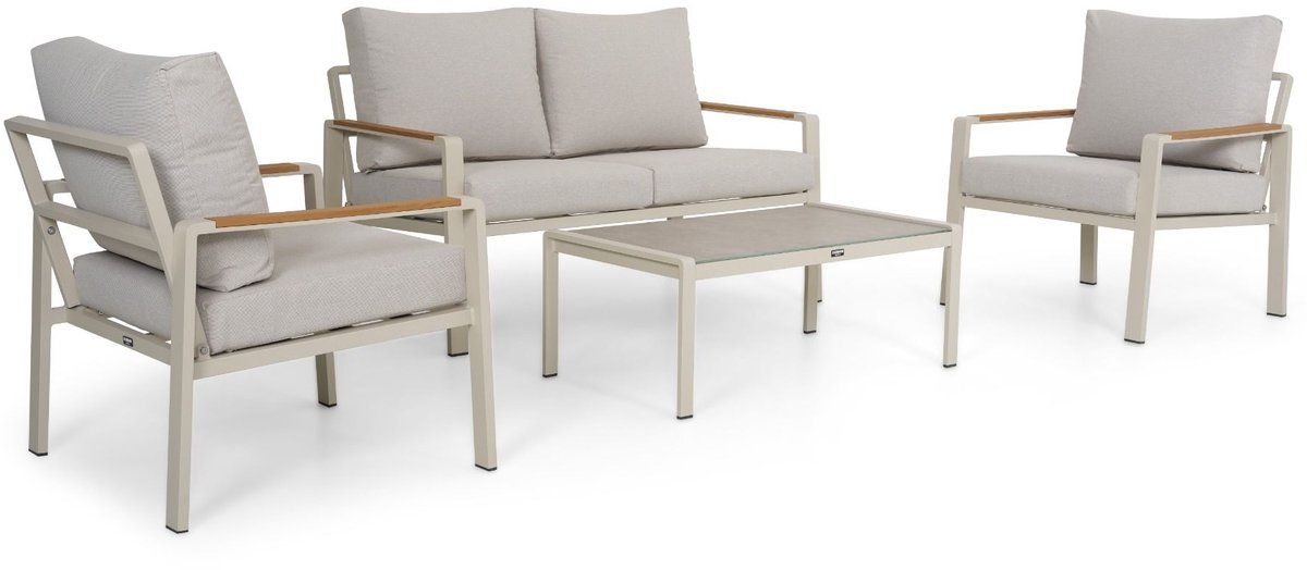 stoel en bank loungeset 4 personen aluminium zand/beige domani furniture