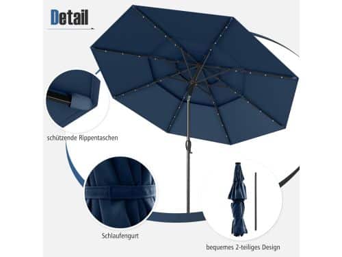 Stokparasol met LED-verlichting Bellavero - Rond 300 cm terrasparasol