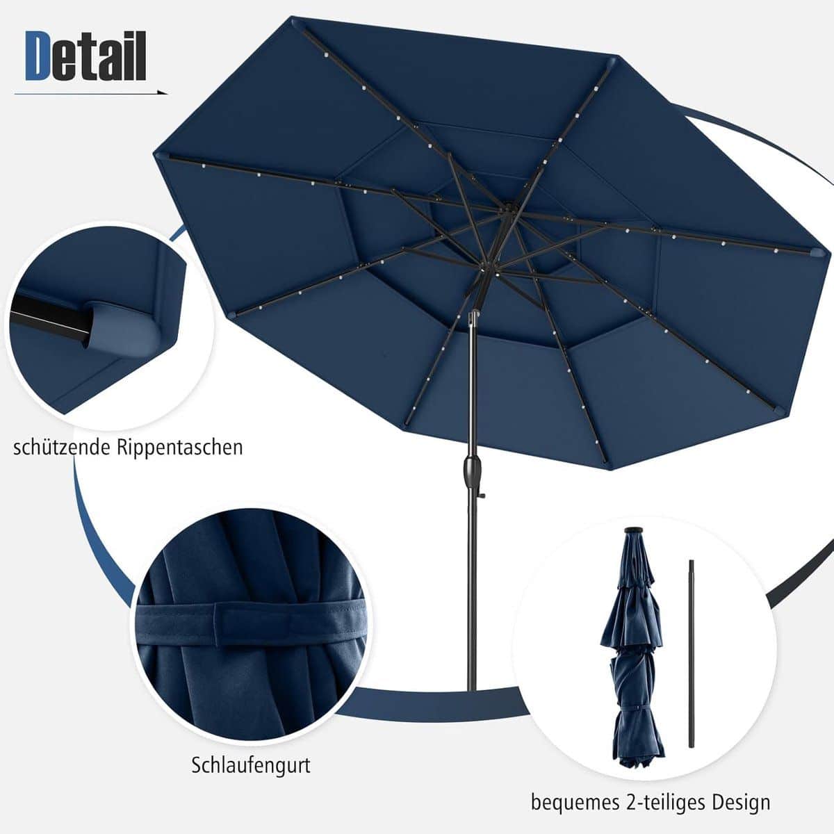 stokparasol met led verlichting bellavero rond 300 cm terrasparasol