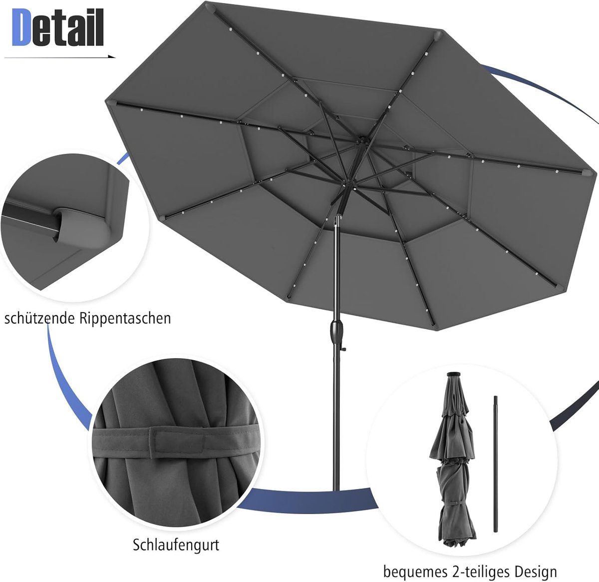 stokparasol met led verlichting op zonne energie bellavero 300 cm