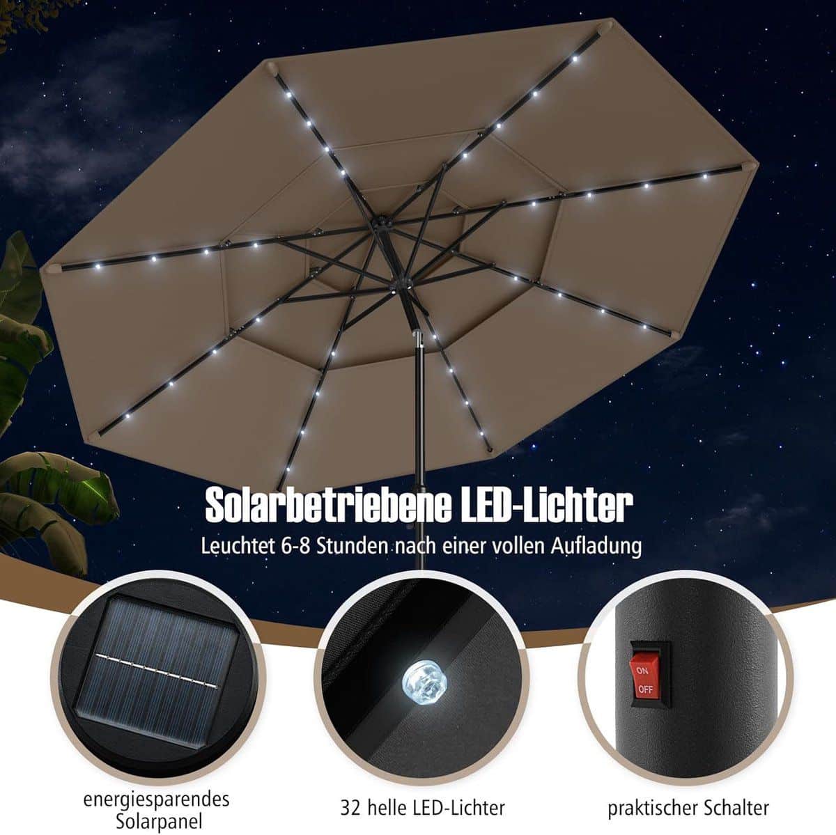 stokparasol met led verlichting op zonne energie bellavero 300 cm