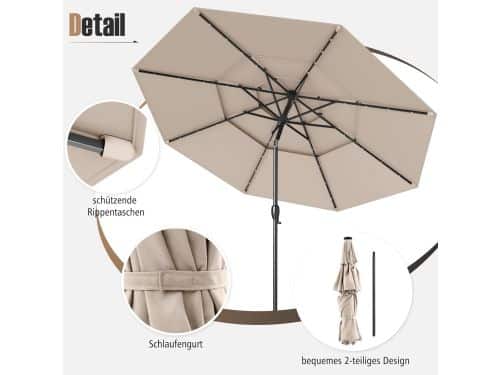Stokparasol met LED verlichting op zonne-energie - Bellavero 300 cm