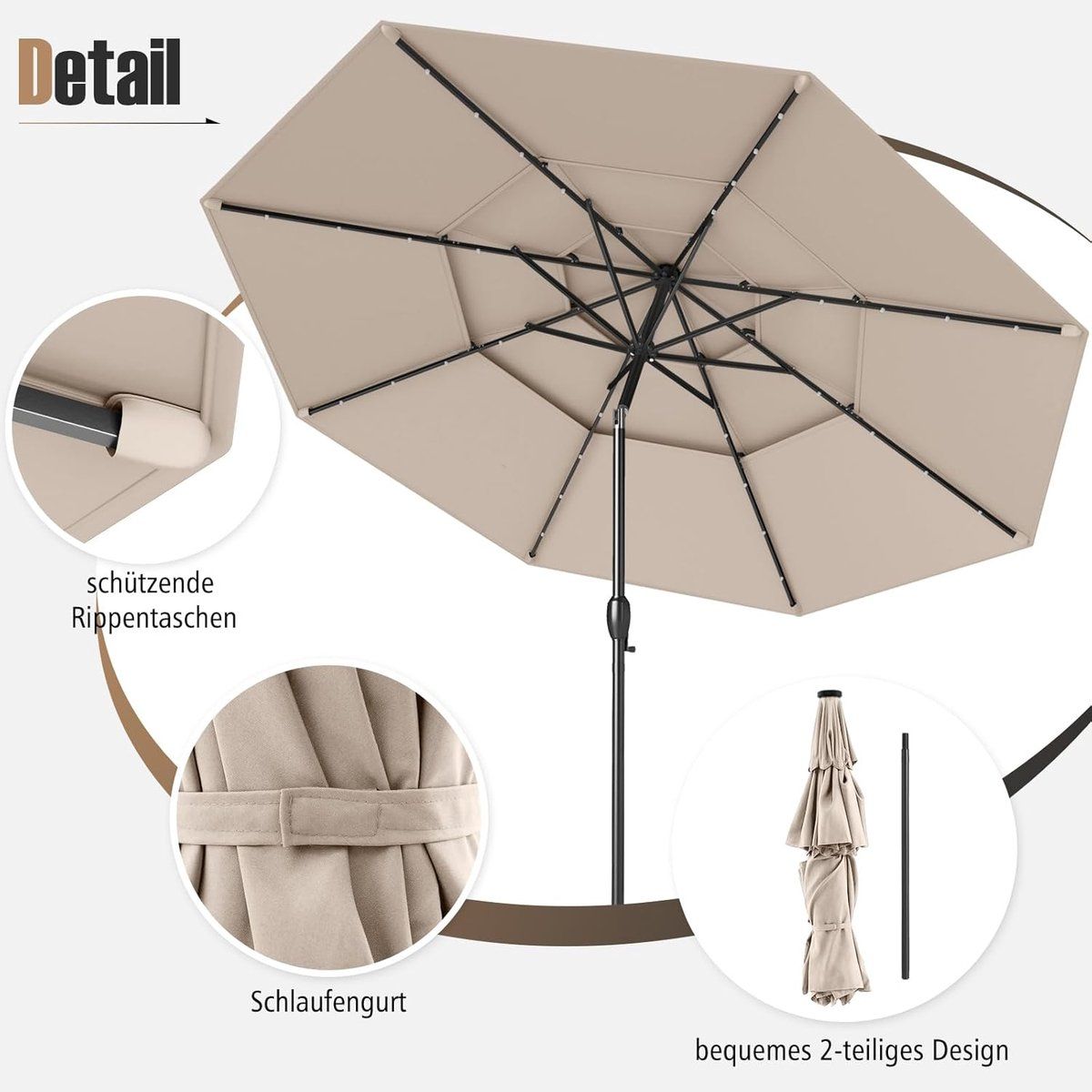 stokparasol met led verlichting op zonne energie bellavero 300 cm