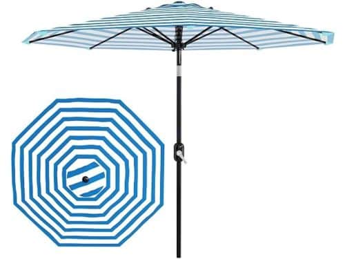 Stokparasol Ø 270 cm Gestreept - Knikbare Tuinparasol met Draaihendel