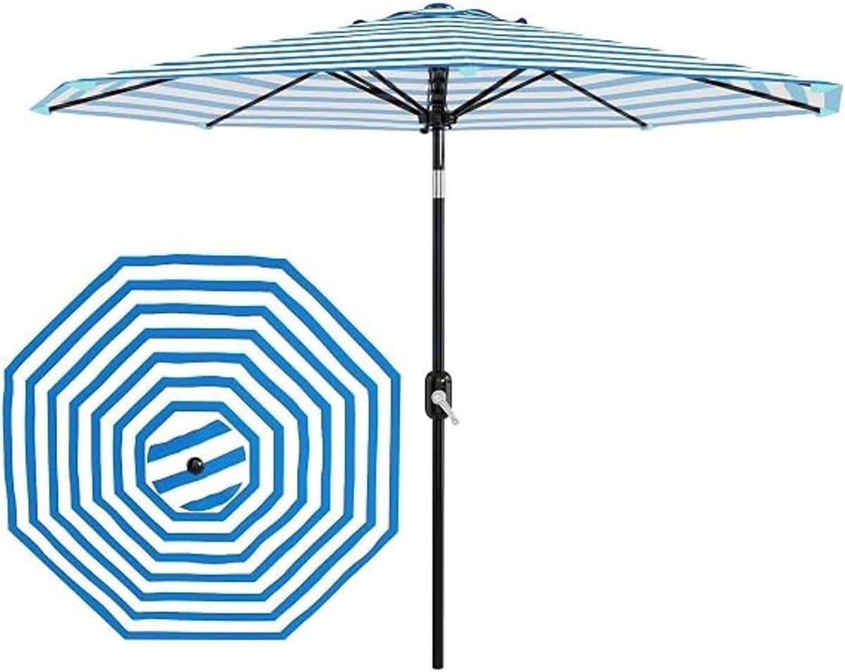 stokparasol Ø 270 cm gestreept knikbare tuinparasol met draaihendel