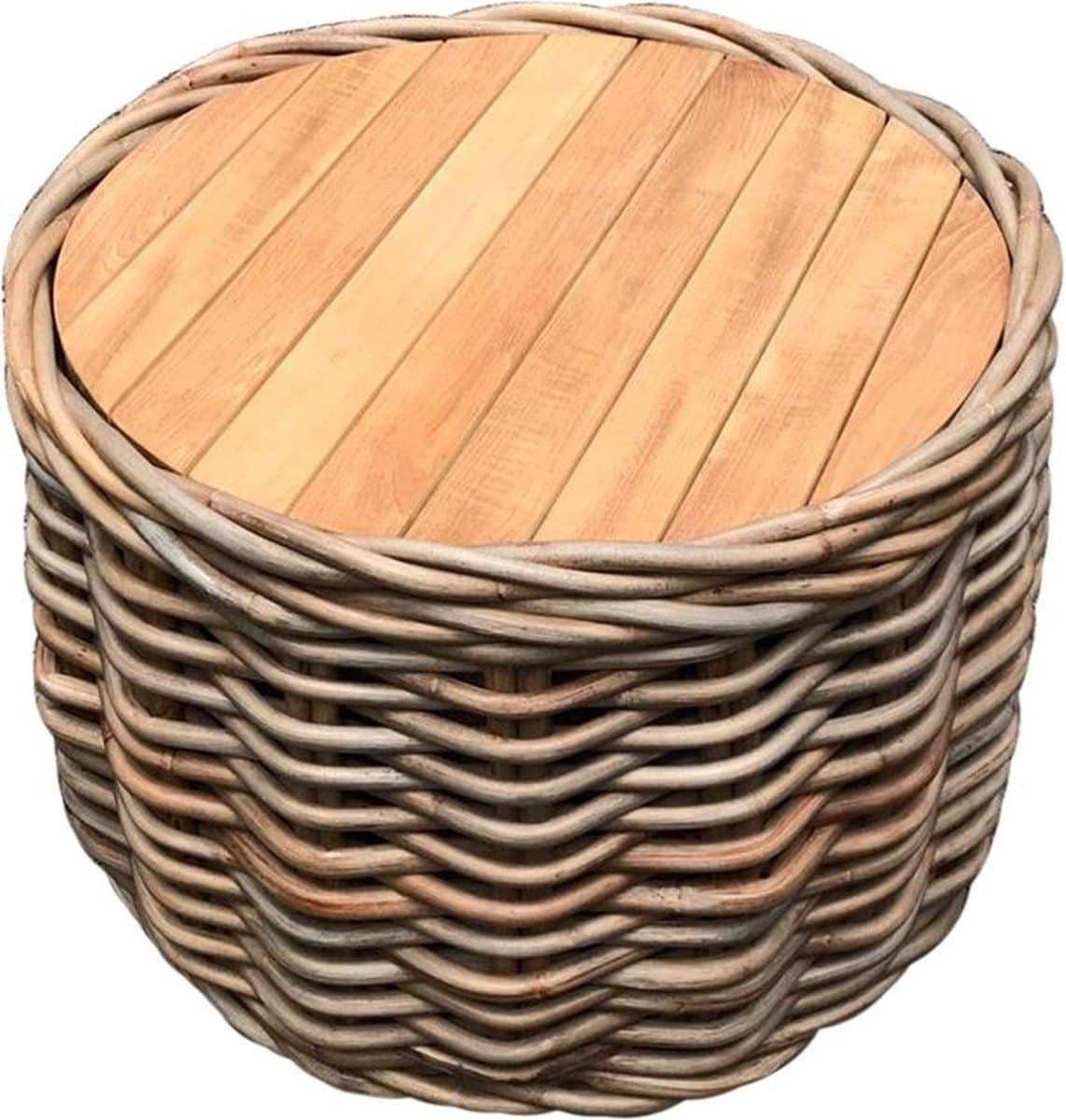 sumatra grote ronde tafel met teakblad naturel rotan