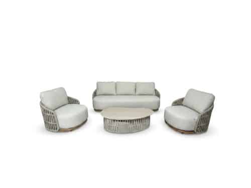 Sunvera stoel-bank loungeset | touw + aluminium | beige | 4-delig