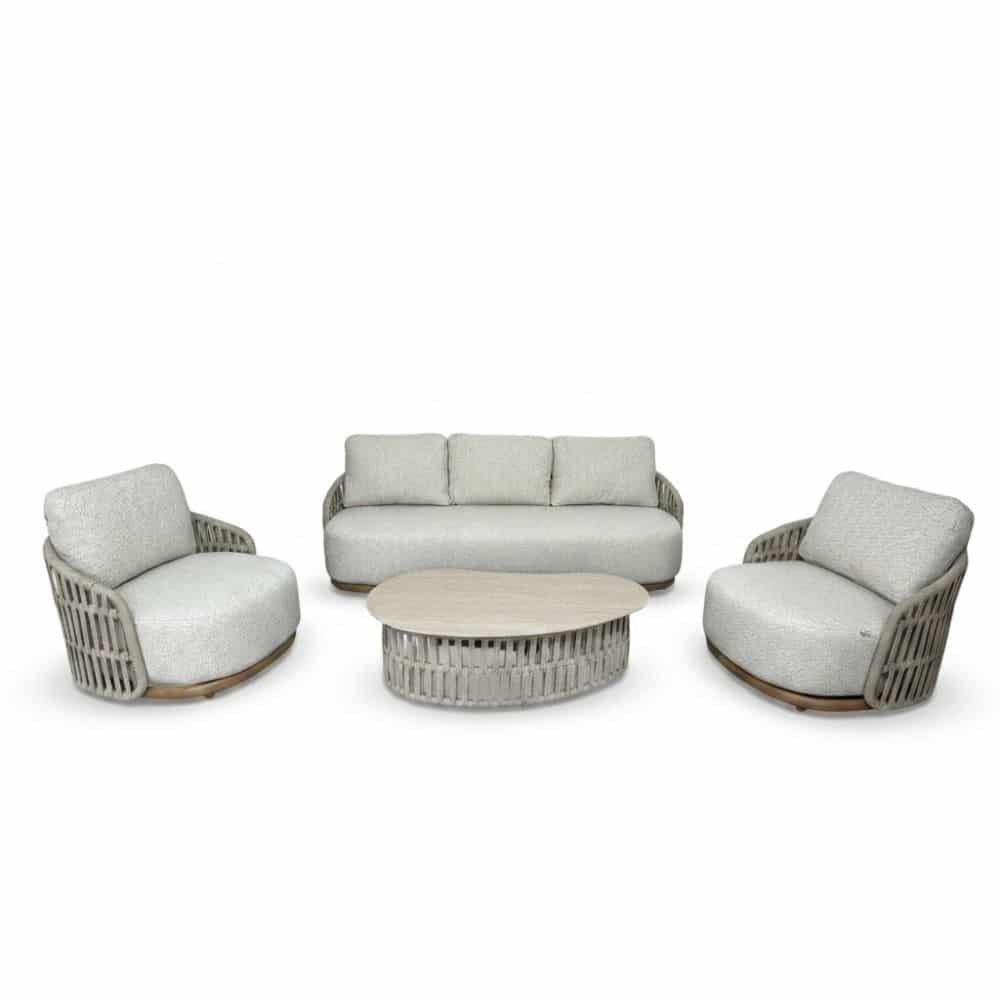 sunvera stoel bank loungeset | touw + aluminium | beige | 4 delig