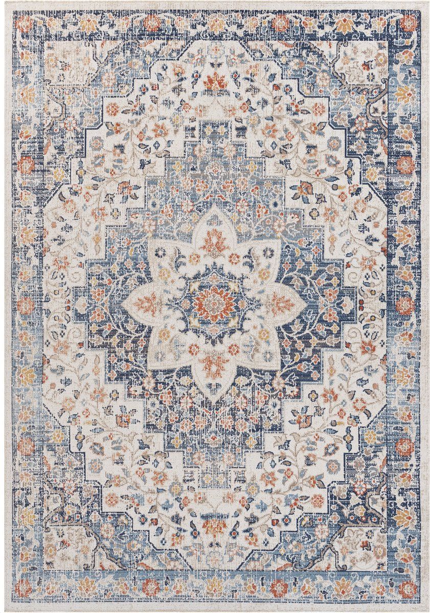 surya selma stijlvol vintage tapijt blauw/beige