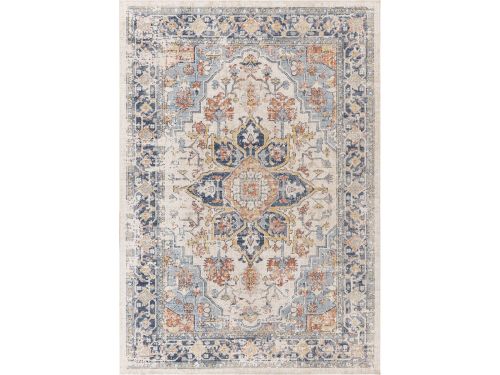 SURYA - SELMA - Stijlvol vintage tapijt - Blauw/roest- Geschikt