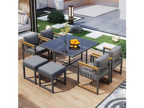 Sweiko Tuin Dining loungeset - 6 zitplaatsen - 7-delige Eetset