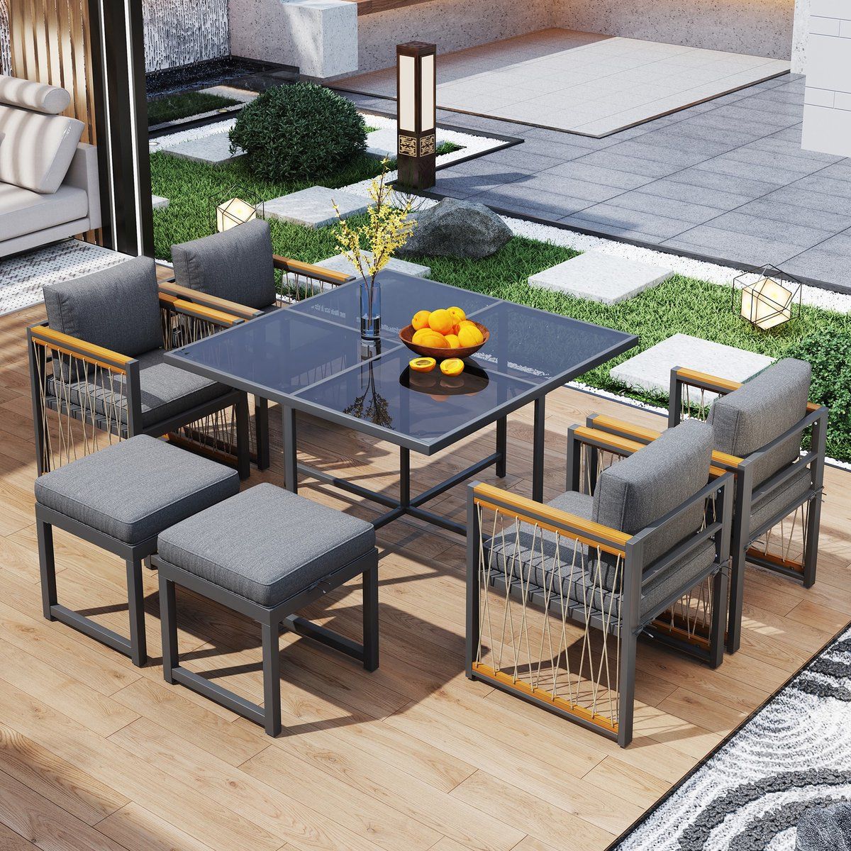 sweiko tuin dining loungeset 6 zitplaatsen 7 delige eetset