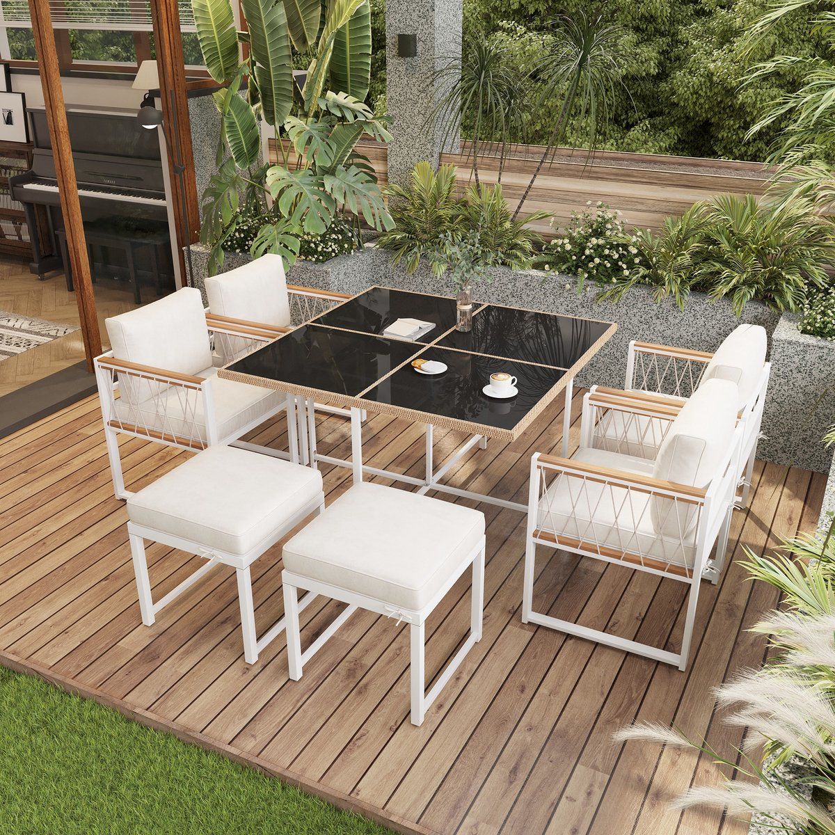 sweiko tuin dining loungeset 6 zitplaatsen 7 delige eetset