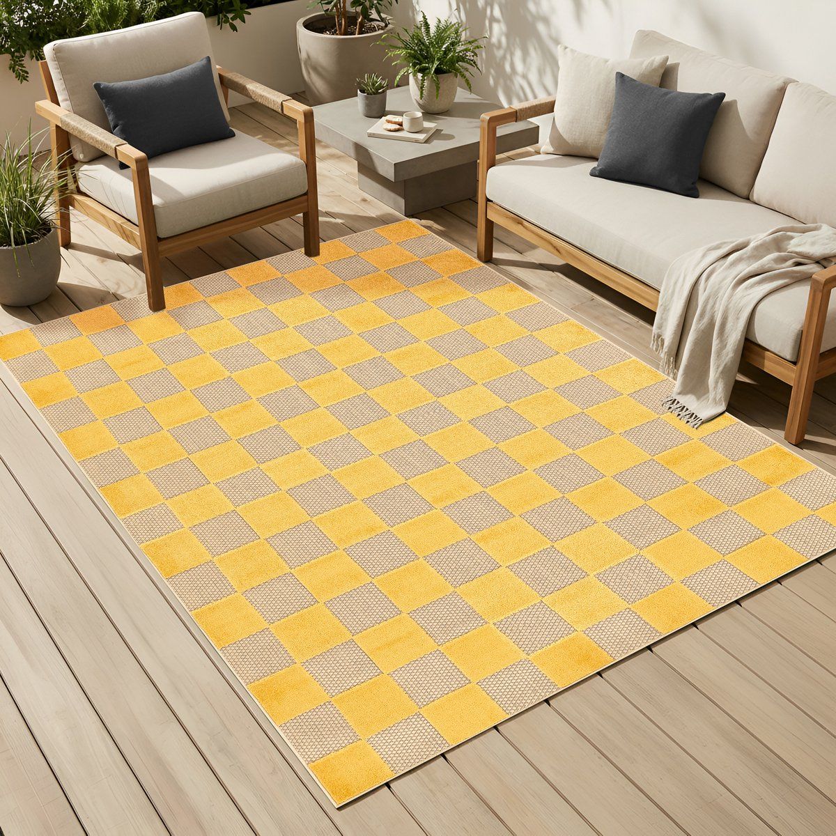 tapiso checker buitenkleed weerbestendig buitentapijt balkon tuin terras