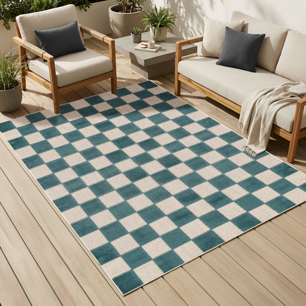 tapiso checker buitenkleed weerbestendig buitentapijt balkon tuin terras