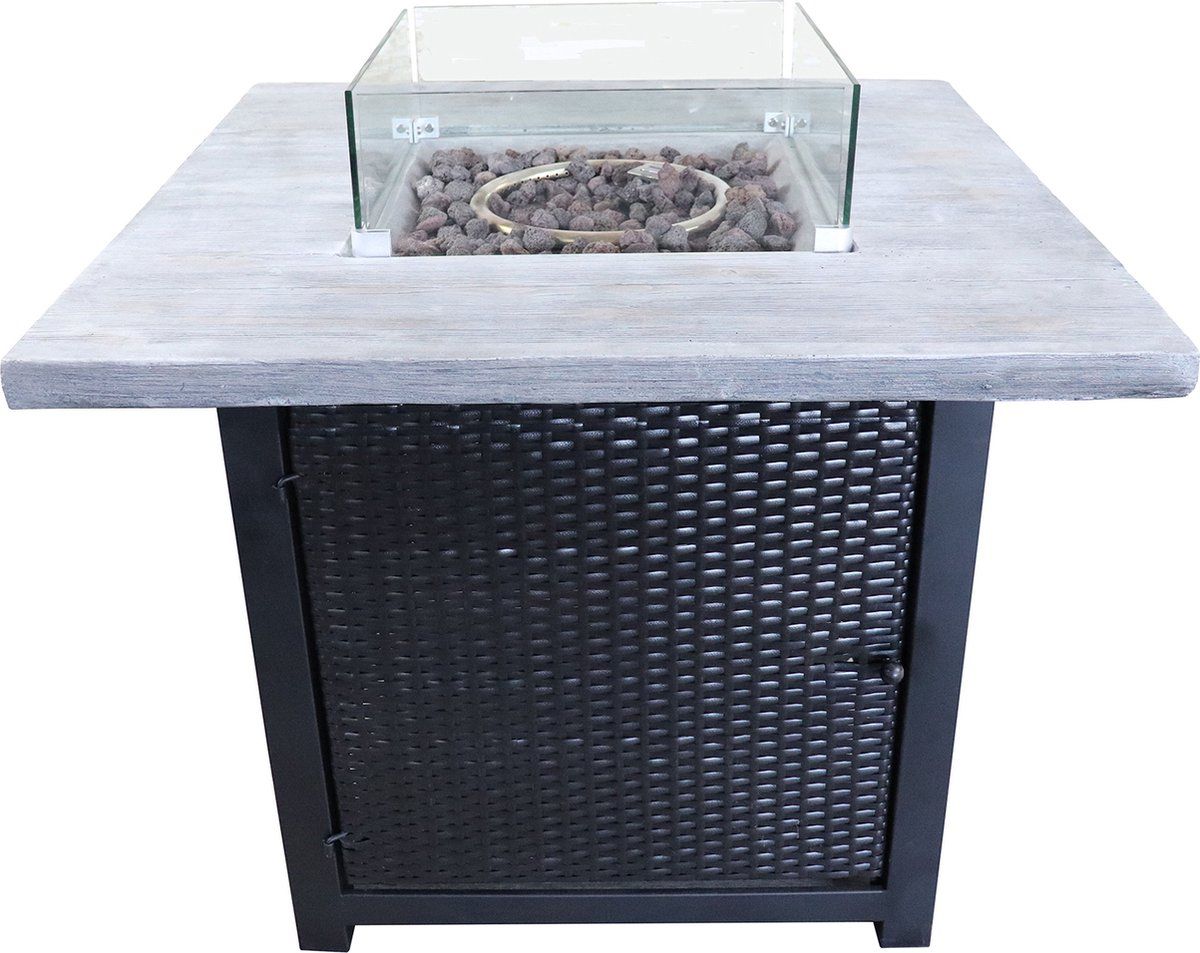 teamson home gas vuurtafel vierkant rotan vuurkorf buiten