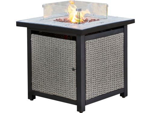 Teamson Home Vierkant Rotan Gas Vuurtafel - Met Windscherm