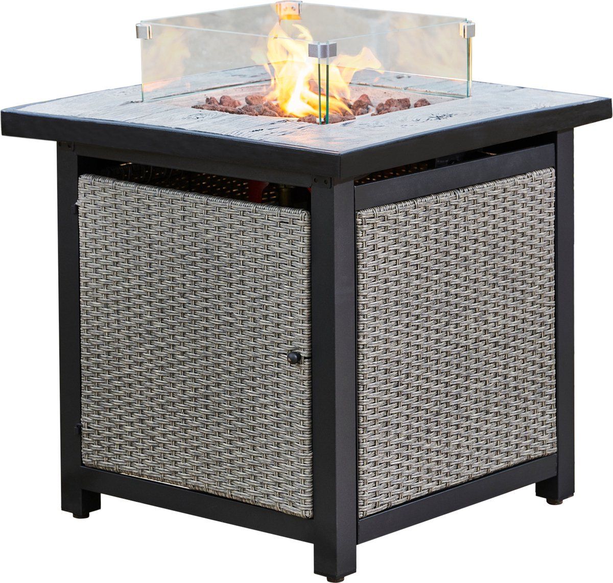 teamson home vierkant rotan gas vuurtafel met windscherm
