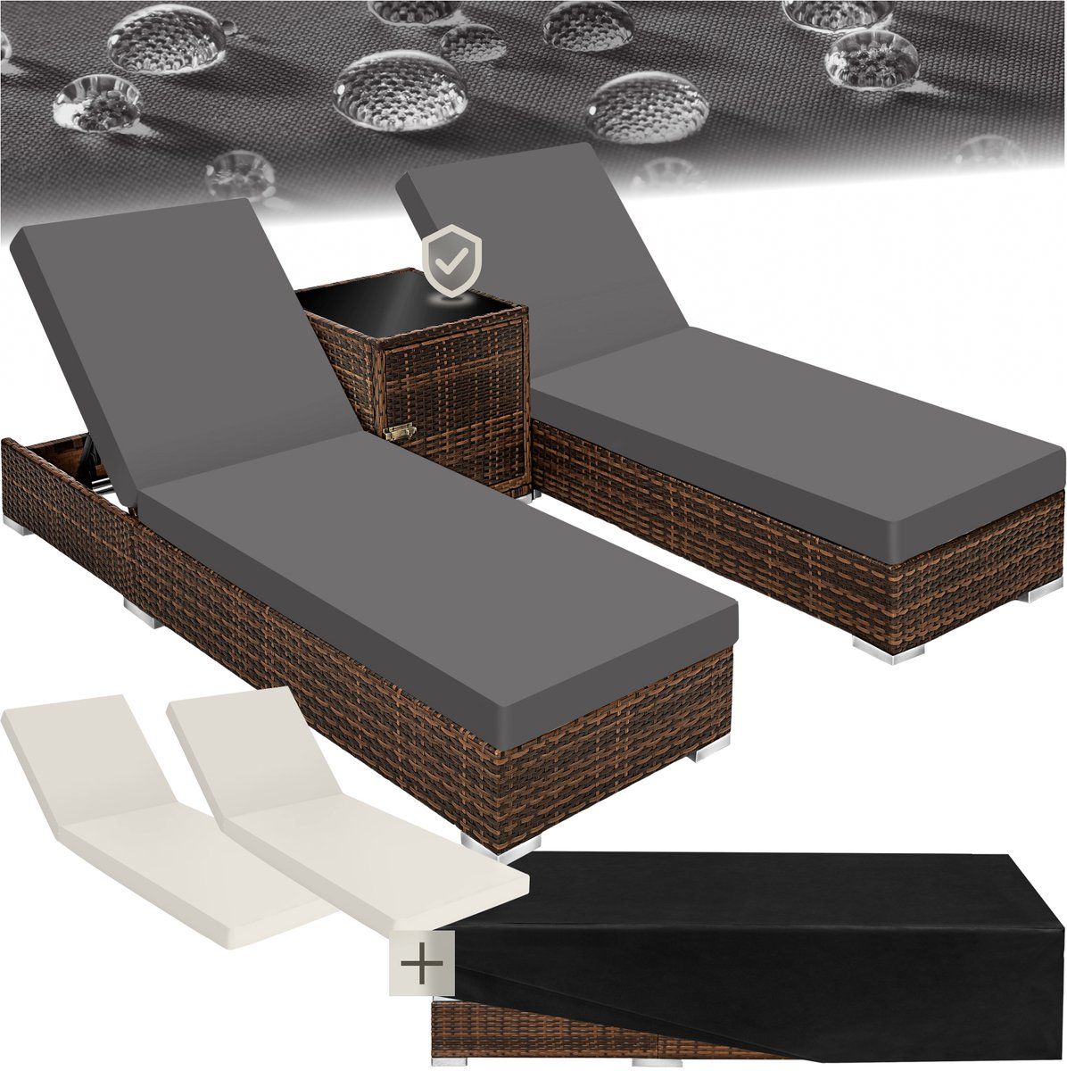 tectake® 2 luxe verstelbare ligbedden wicker tuinmeubels tuinstoelen