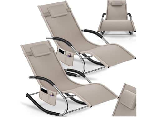 Tectake® Ligstoelen Taya, Set van 2, Ergonomisch Ligbed voor Tuin