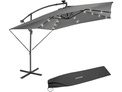 Tectake® rechthoekige parasol - met LED-verlichting op zonne-energie - inclusief