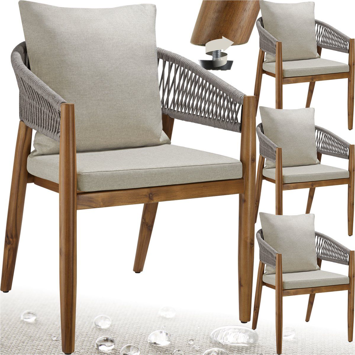 tectake® set van 4 tuinstoelen manacor houten tuinstoel in