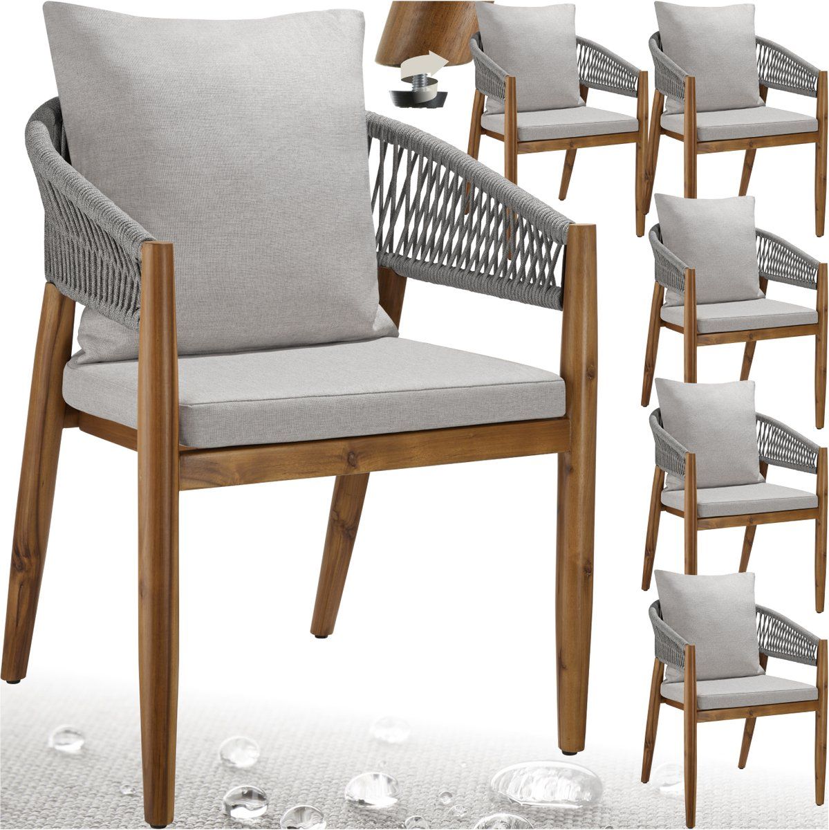 tectake® set van 6 tuinstoelen manacor houten tuinstoel in