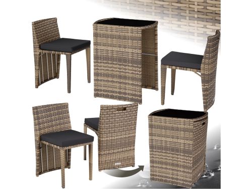tectake® - Wicker bistroset, ruimtebesparend in elkaar te schuiven