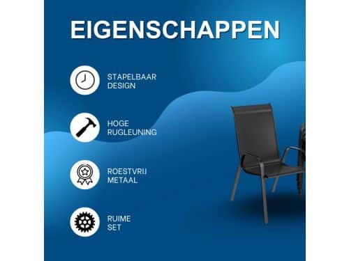 Terrasstoelen - Voor buiten & eetkamer - Stapelbaar, hoge rugleuning