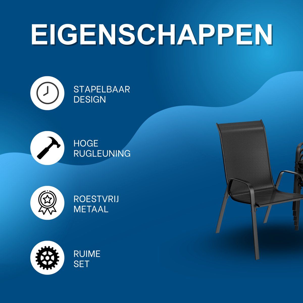 terrasstoelen voor buiten & eetkamer stapelbaar, hoge rugleuning