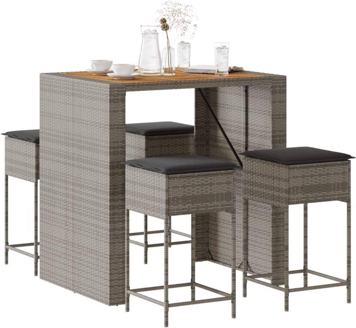 tuin barset 5 delig met tafel, stoelen & kussens