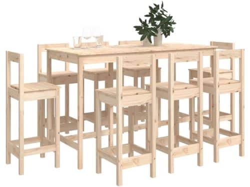 Tuin Barset 9-delig van Massief Grenenhout - Rustieke Houten Bartafel