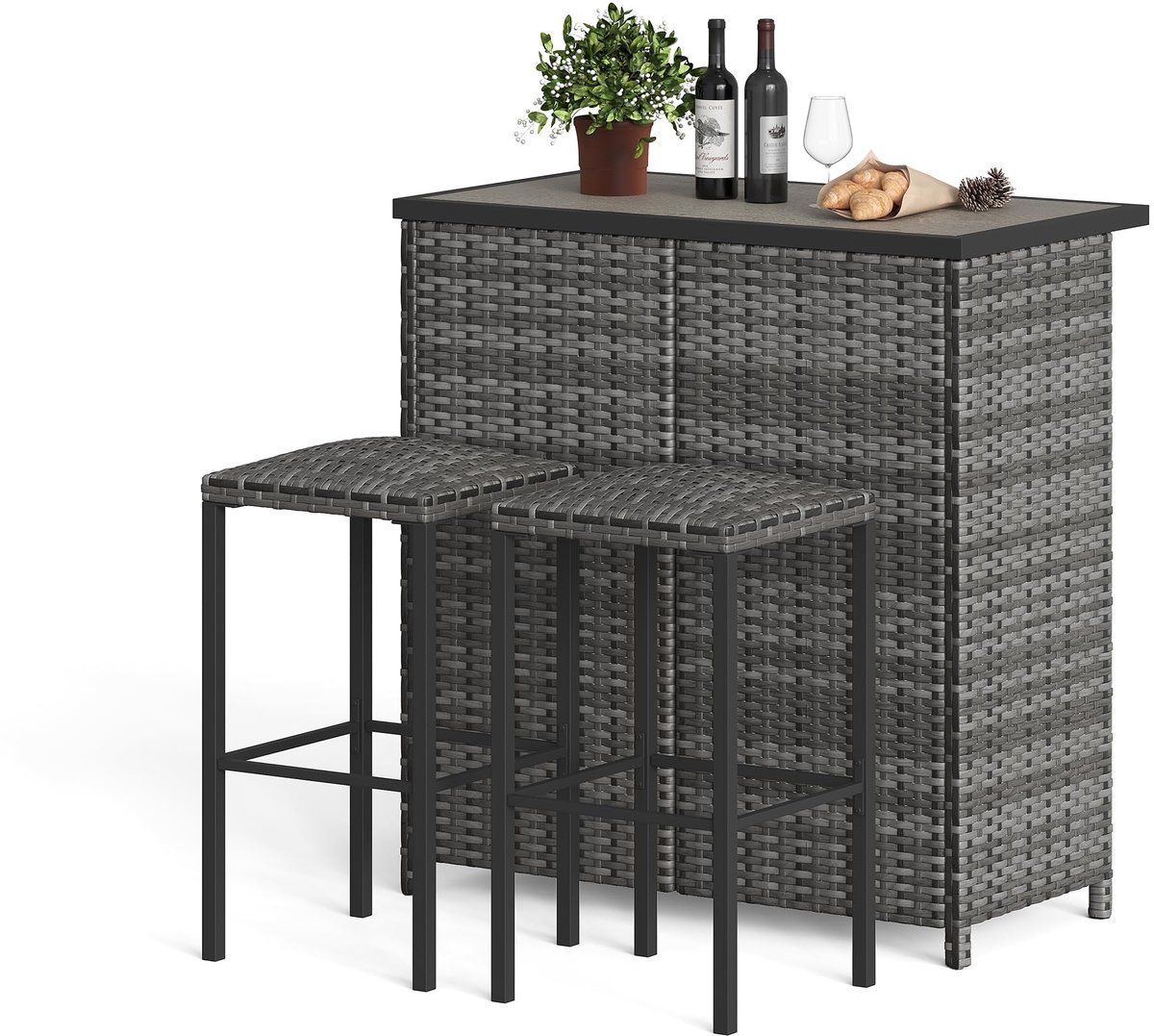 tuin bistroset 3 delig barkrukken set van pe rattan met