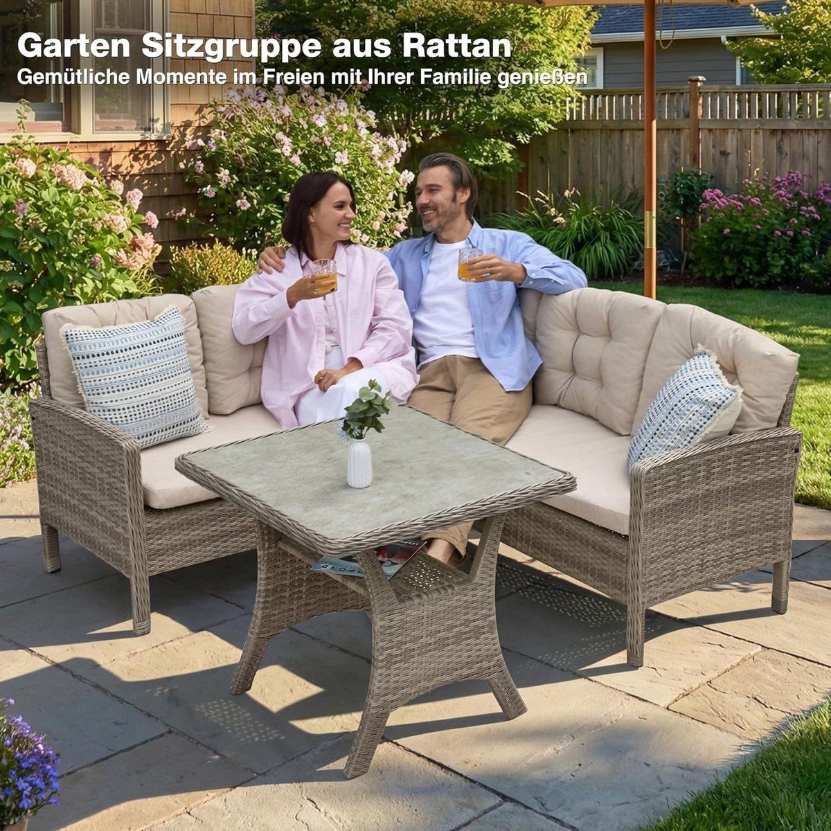 tuin loungeset 5 personen 98x66x47 cm rotan hoekbank met